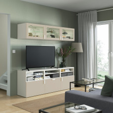 Доставка из Польши ⭐⭐⭐⭐⭐ BESTA kombinacja na TV/szklane drzwi, bialy Sindvik/Lappviken jasnoszary/bezowy, 180x42x192 cm,ИКЕА-69421786, Евро Икеа Калининград