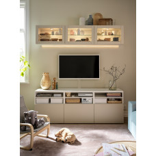 Доставка из Польши ⭐⭐⭐⭐⭐ BESTA kombinacja na TV/szklane drzwi, bialy Sindvik/Lappviken jasnoszary/bezowy, 180x42x192 cm,ИКЕА-69421786, Евро Икеа Калининград