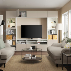 Доставка из Польши ⭐⭐⭐⭐⭐ BESTA kombinacja na TV/szklane drzwi, bialy Sindvik/Lappviken jasnoszary/bezowy, 300x42x231 cm,ИКЕА-19421374, Евро Икеа Калининград