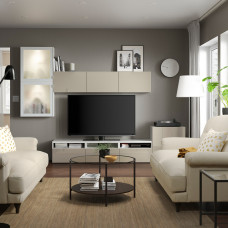 Доставка из Польши ⭐⭐⭐⭐⭐ BESTA kombinacja na TV/szklane drzwi, bialy/Selsviken wysoki polysk/ bez szklo matowe, 300x42x211 cm,ИКЕА-89488771, Евро Икеа Калининград