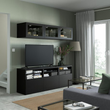 Доставка из Польши ⭐⭐⭐⭐⭐ BESTA kombinacja na TV/szklane drzwi, czarnybraz/Lappviken czarnobrazowe szklo przezroczyste, 180x42x192 cm,ИКЕА-49407003, Евро Икеа Калининград