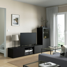 Доставка из Польши ⭐⭐⭐⭐⭐ BESTA kombinacja na TV/szklane drzwi, czarnybraz/Lappviken czarnobrazowe szklo przezroczyste, 240x42x129 cm,ИКЕА-79406257, Евро Икеа Калининград