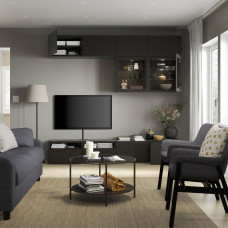 Доставка из Польши ⭐⭐⭐⭐⭐ BESTA kombinacja na TV/szklane drzwi, czarnybraz/Lappviken czarnobrazowe szklo przezroczyste, 240x42x231 cm,ИКЕА-99412158, Евро Икеа Калининград