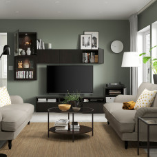 Доставка из Польши ⭐⭐⭐⭐⭐ BESTA kombinacja na TV/szklane drzwi, czarnybraz/Lappviken czarnobrazowe szklo przezroczyste, 300x42x211 cm,ИКЕА-59406710, Евро Икеа Калининград