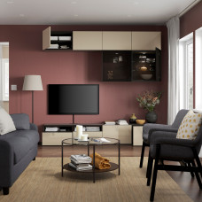 Доставка из Польши ⭐⭐⭐⭐⭐ BESTA kombinacja na TV/szklane drzwi, czarnybraz/Selsviken wysoki polysk/bez przydymione szklo, 240x42x231 cm,ИКЕА-59412235, Евро Икеа Калининград