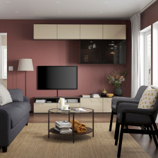 Доставка из Польши ⭐⭐⭐⭐⭐ BESTA kombinacja na TV/szklane drzwi, czarnybraz/Selsviken wysoki polysk/bez przydymione szklo, 240x42x231 cm,ИКЕА-59412235, Евро Икеа Калининград
