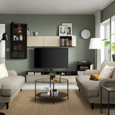 Доставка из Польши ⭐⭐⭐⭐⭐ BESTA kombinacja na TV/szklane drzwi, czarnybraz/Selsviken wysoki polysk/bez przydymione szklo, 300x42x211 cm,ИКЕА-09406717, Евро Икеа Калининград