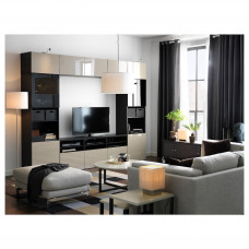 Доставка из Польши ⭐⭐⭐⭐⭐ BESTA kombinacja na TV/szklane drzwi, czarnybraz/Selsviken wysoki polysk/bez przydymione szklo, 300x42x231 cm,ИКЕА-19411030, Евро Икеа Калининград