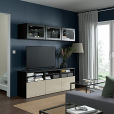 Доставка из Польши ⭐⭐⭐⭐⭐ BESTA kombinacja na TV/szklane drzwi, czarnybraz/Selsviken wysoki polysk/ bez szklo bezbarwne, 180x42x192 cm,ИКЕА-19407212, Евро Икеа Калининград