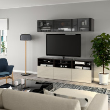 Доставка из Польши ⭐⭐⭐⭐⭐ BESTA kombinacja na TV/szklane drzwi, czarnybraz/Selsviken wysoki polysk/ bez szklo bezbarwne, 180x42x192 cm,ИКЕА-19407212, Евро Икеа Калининград