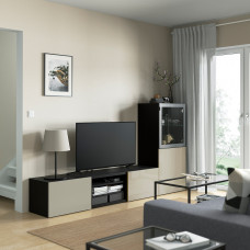 Доставка из Польши ⭐⭐⭐⭐⭐ BESTA kombinacja na TV/szklane drzwi, czarnybraz/Selsviken wysoki polysk/ bez szklo bezbarwne, 240x42x129 cm,ИКЕА-09406289, Евро Икеа Калининград