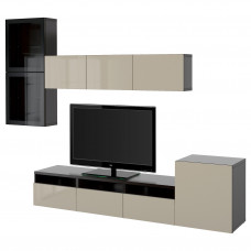 Доставка из Польши ⭐⭐⭐⭐⭐ BESTA kombinacja na TV/szklane drzwi, czarnybraz/Selsviken wysoki polysk/ bez szklo bezbarwne, 300x42x211 cm,ИКЕА-39406848, Евро Икеа Калининград
