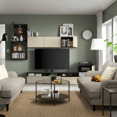 Доставка из Польши ⭐⭐⭐⭐⭐ BESTA kombinacja na TV/szklane drzwi, czarnybraz/Selsviken wysoki polysk/ bez szklo bezbarwne, 300x42x211 cm,ИКЕА-39406848, Евро Икеа Калининград