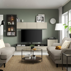 Доставка из Польши ⭐⭐⭐⭐⭐ BESTA kombinacja na TV/szklane drzwi, czarnybraz/Selsviken wysoki polysk/ bez szklo bezbarwne, 300x42x211 cm,ИКЕА-39406848, Евро Икеа Калининград