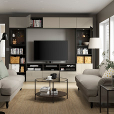 Доставка из Польши ⭐⭐⭐⭐⭐ BESTA kombinacja na TV/szklane drzwi, czarnybraz/Selsviken wysoki polysk/ bez szklo bezbarwne, 300x42x231 cm,ИКЕА-69411023, Евро Икеа Калининград