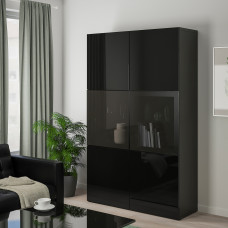 Доставка из Польши ⭐⭐⭐⭐⭐ BESTA regal/szklane drzwi, czarnybraz/Selsviken wysoki polysk/czarny dymione szklo, 120x42x193 cm,ИКЕА-39059457, Евро Икеа Калининград