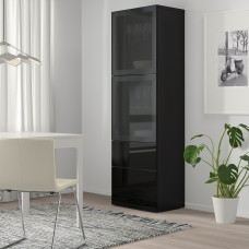 Доставка из Польши ⭐⭐⭐⭐⭐ BESTA regal/szklane drzwi, czarnybraz/Selsviken wysoki polysk/czarny dymione szklo, 60x42x193 cm,ИКЕА-99412525, Евро Икеа Калининград