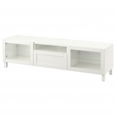 Доставка из Польши BESTA szafka pod TV, bialy/Hanviken/Stubbarp biale szklo przezroczyste, 180x42x48 cm ИКЕА-09329192, ЕВРОИКЕА Калининград