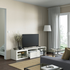 Доставка из Польши ⭐⭐⭐⭐⭐ BESTA szafka pod TV, bialy/Hanviken biale szklo przezroczyste, 180x42x39 cm,ИКЕА-09398920, Евро Икеа Калининград
