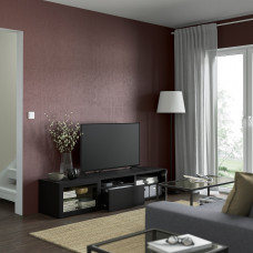 Доставка из Польши ⭐⭐⭐⭐⭐ BESTA szafka pod TV, czarnybraz/Lappviken czarnobrazowe szklo przezroczyste, 180x42x39 cm,ИКЕА-49329331, Евро Икеа Калининград