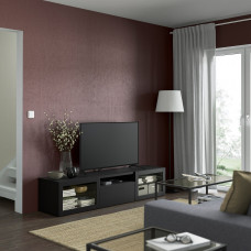 Доставка из Польши ⭐⭐⭐⭐⭐ BESTA szafka pod TV, czarnybraz/Lappviken czarnobrazowe szklo przezroczyste, 180x42x39 cm,ИКЕА-49329331, Евро Икеа Калининград