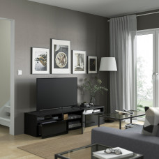 Доставка из Польши ⭐⭐⭐⭐⭐ BESTA szafka pod TV, czarnybraz/Selsviken polysk/czarny, 180x42x39 cm,ИКЕА-99399067, Евро Икеа Калининград