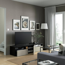 Доставка из Польши ⭐⭐⭐⭐⭐ BESTA szafka pod TV, czarnybraz/Selsviken wysoki polysk bez, 180x42x39 cm,ИКЕА-89399063, Евро Икеа Калининград