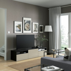 Доставка из Польши ⭐⭐⭐⭐⭐ BESTA szafka pod TV, czarnybraz/Selsviken wysoki polysk bez, 180x42x39 cm,ИКЕА-89399063, Евро Икеа Калининград