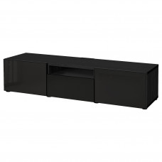 Доставка из Польши BESTA szafka pod TV, czarnybraz/Selsviken wysoki polysk/czarny dymione szklo, 180x42x39 cm ИКЕА-09329333, ЕВРОИКЕА Калининград