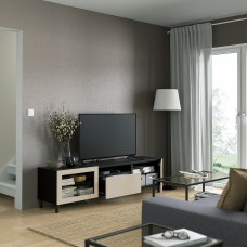 Доставка из Польши ⭐⭐⭐⭐⭐ BESTA szafka pod TV, czarnybraz Sindvik/Lappviken/Mejarp jasnoszary/bezowy, 180x42x48 cm,ИКЕА-09420370, Евро Икеа Калининград
