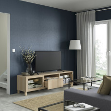 Доставка из Польши ⭐⭐⭐⭐⭐ BESTA szafka pod TV, dab bejcowany na bialo/Lappviken/Stubbarp dab bejcowany bialo szk bezbarwne, 180x42x48 cm,ИКЕА-29398943, Евро Икеа Калининград