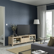 Доставка из Польши ⭐⭐⭐⭐⭐ BESTA szafka pod TV, dab bejcowany na bialo/Lappviken/Stubbarp dab bejcowany bialo szk bezbarwne, 180x42x48 cm,ИКЕА-29398943, Евро Икеа Калининград