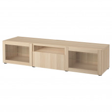 Доставка из Польши BESTA szafka pod TV, dab bejcowany na bialo/Lappviken dab bejcowany bialo szk bezbarwne, 180x42x39 cm ИКЕА-29398924, ЕВРОИКЕА Калининград