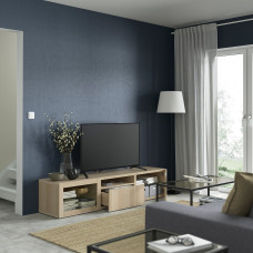 Доставка из Польши ⭐⭐⭐⭐⭐ BESTA szafka pod TV, dab bejcowany na bialo/Lappviken dab bejcowany bialo szk bezbarwne, 180x42x39 cm,ИКЕА-29398924, Евро Икеа Калининград