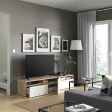 Доставка из Польши ⭐⭐⭐⭐⭐ BESTA szafka pod TV, dab bejcowany na bialo/Selsviken polysk/biel, 180x42x39 cm,ИКЕА-49399084, Евро Икеа Калининград