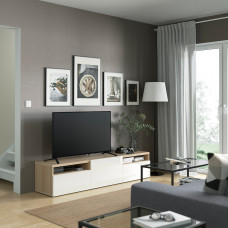 Доставка из Польши ⭐⭐⭐⭐⭐ BESTA szafka pod TV, dab bejcowany na bialo/Selsviken polysk/biel, 180x42x39 cm,ИКЕА-49399084, Евро Икеа Калининград