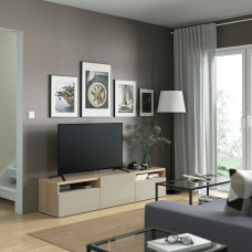 Доставка из Польши ⭐⭐⭐⭐⭐ BESTA szafka pod TV, dab bejcowany na bialo/Selsviken wysoki polysk bez, 180x42x39 cm,ИКЕА-29328610, Евро Икеа Калининград