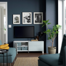 Доставка из Польши ⭐⭐⭐⭐⭐ BESTA lawa TV z drzwiami, bialy Selsviken/Stubbarp/jasny szaroniebieski, 120x42x48 cm,ИКЕА-39419450, Евро Икеа Калининград