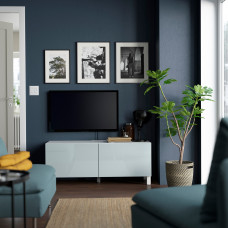 Доставка из Польши ⭐⭐⭐⭐⭐ BESTA lawa TV z drzwiami, bialy Selsviken/Stubbarp/jasny szaroniebieski, 120x42x48 cm,ИКЕА-39419450, Евро Икеа Калининград