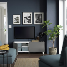 Доставка из Польши ⭐⭐⭐⭐⭐ BESTA lawa TV z drzwiami, bialy Vasterviken/Stubbarp/szary, 120x42x48 cm,ИКЕА-79419453, Евро Икеа Калининград