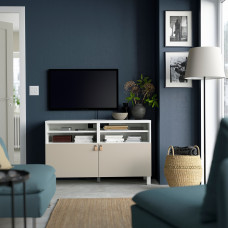 Доставка из Польши ⭐⭐⭐⭐⭐ BESTA lawa TV z drzwiami, bialy/Lappviken/Stubbarp jasnoszary/bezowy, 120x42x74 cm,ИКЕА-59420481, Евро Икеа Калининград