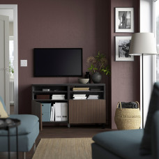 Доставка из Польши ⭐⭐⭐⭐⭐ BESTA lawa TV z drzwiami, czarnybraz Bjorkoviken/Stubbarp/brazowy bejcowana okleina debowa, 120x42x74 cm,ИКЕА-29420492, Евро Икеа Калининград