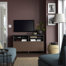 Доставка из Польши ⭐⭐⭐⭐⭐ BESTA lawa TV z drzwiami, czarnybraz Bjorkoviken/Stubbarp/brazowy bejcowana okleina debowa, 120x42x74 cm,ИКЕА-29420492, Евро Икеа Калининград