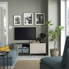 Доставка из Польши ⭐⭐⭐⭐⭐ BESTA lawa TV z drzwiami, czarnybraz/Lappviken/Stubbarp jasnoszary/bezowy, 120x42x48 cm,ИКЕА-99419621, Евро Икеа Калининград