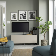 Доставка из Польши ⭐⭐⭐⭐⭐ BESTA lawa TV z drzwiami, czarnybraz/Lappviken/Stubbarp jasnoszary/bezowy, 120x42x48 cm,ИКЕА-99419621, Евро Икеа Калининград