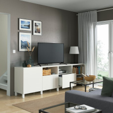 Доставка из Польши ⭐⭐⭐⭐⭐ BESTA lawa TV z drzwiami i szufladami, bialy/Lappviken/Stubbarp bialy, 240x42x74 cm,ИКЕА-09401357, Евро Икеа Калининград