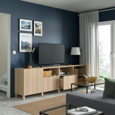 Доставка из Польши ⭐⭐⭐⭐⭐ BESTA lawa TV z drzwiami i szufladami, dab bejcowany na bialo/Lappviken/Stubbarp dab bejcowany na bialo, 240x42x74 cm,ИКЕА-49297995, Евро Икеа Калининград