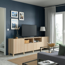 Доставка из Польши ⭐⭐⭐⭐⭐ BESTA lawa TV z drzwiami i szufladami, dab bejcowany na bialo/Lappviken/Stubbarp dab bejcowany na bialo, 240x42x74 cm,ИКЕА-49297995, Евро Икеа Калининград