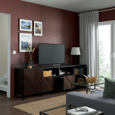 Доставка из Польши ⭐⭐⭐⭐⭐ BESTA lawa TV z drzwiami i szufladami, czarnybraz Hedeviken/Stubbarp/ciemnobrazowy bejcowana okleina debowa, 240x42x74 cm,ИКЕА-69435934, Евро Икеа Калининград