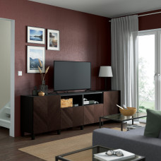 Доставка из Польши ⭐⭐⭐⭐⭐ BESTA lawa TV z drzwiami i szufladami, czarnybraz Hedeviken/Stubbarp/ciemnobrazowy bejcowana okleina debowa, 240x42x74 cm,ИКЕА-69435934, Евро Икеа Калининград